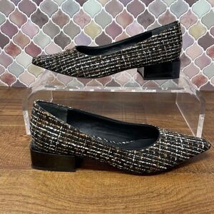 J. McLaughlin - Cheryl Tweed Pointed Toe Low Block Heel Flats - Black/Brown - 10